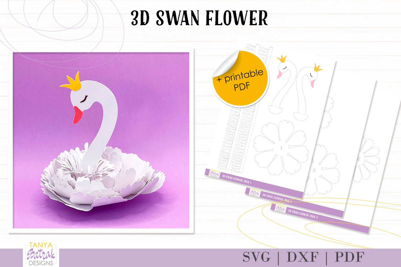 3D SVG Crafts Swan Cake Topper