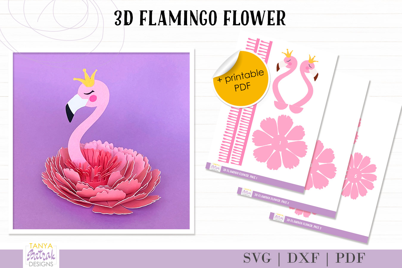 3D SVG Crafts Flamingo Cake Topper