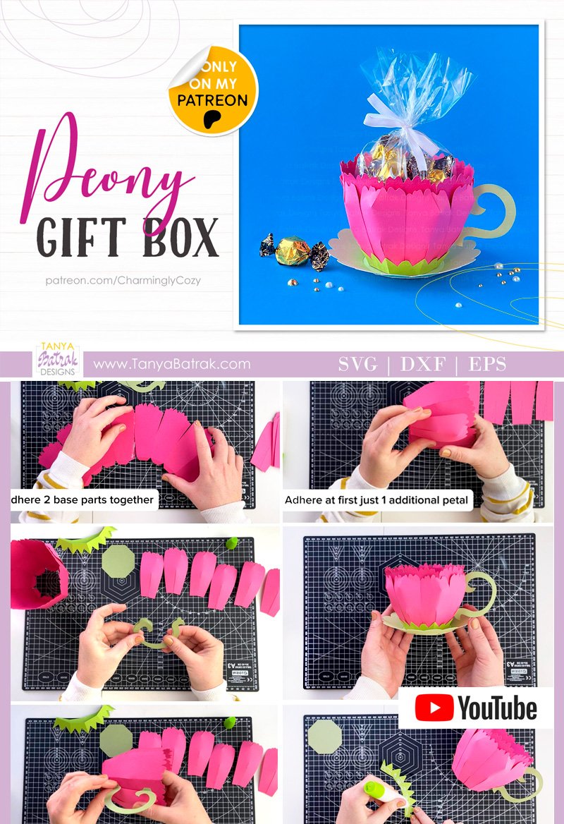 Peony Flower Cup Gift Box SVG