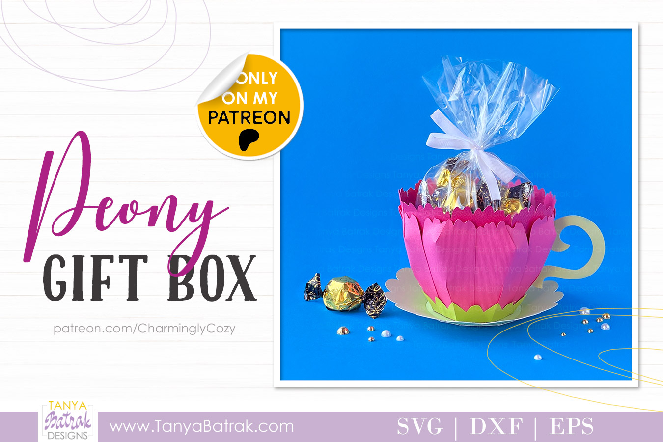 D Paper Peony Flower Cup Gift Box SVG